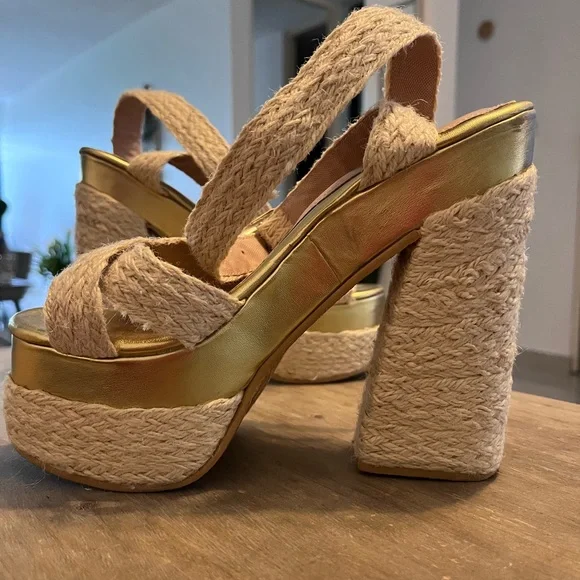 Rafia High Platform Sandals, Ankle, Sz 6.5 - Picture 3 of 8